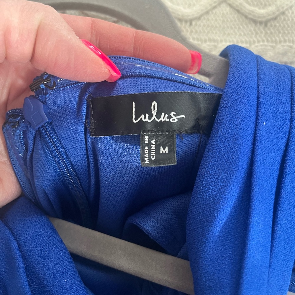 Lulu's Elegant Finesse Royal Blue Cut Out Strapless Maxi Gown Women’s Size M - Picture 8 of 15